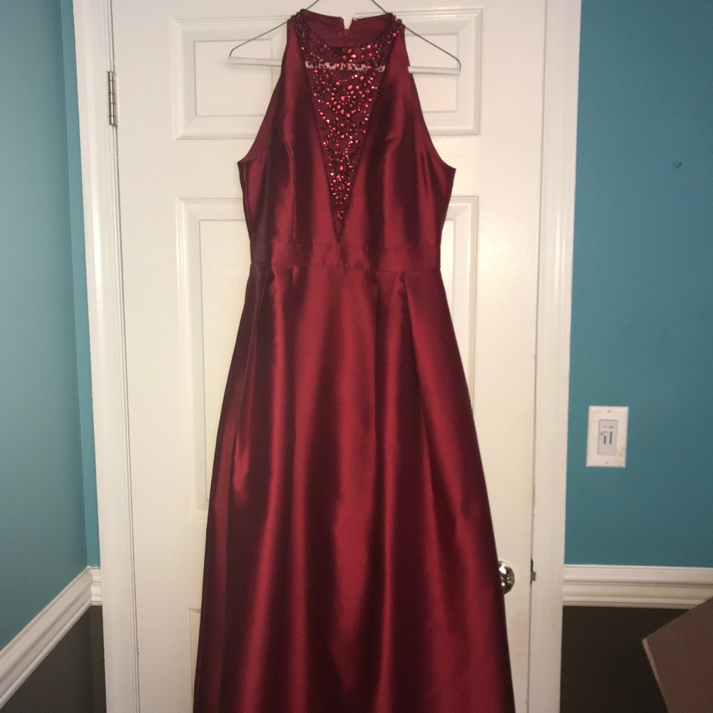 Red Prom Dress with Deep V Embellishments
